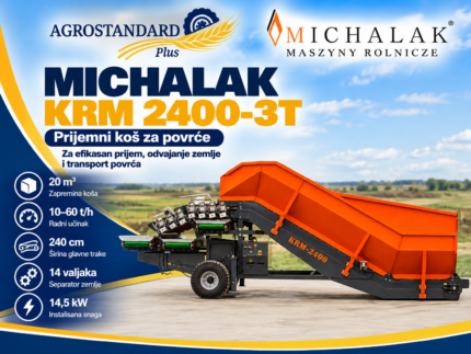 Michalak KRM 2400-3T industrijski prijemni koš za povrće sa širokom transportnom trakom i separatorom zemlje