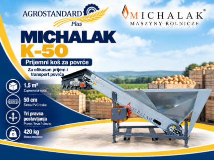 Michalak K-50 prijemni koš za povrće sa PVC transportnom trakom