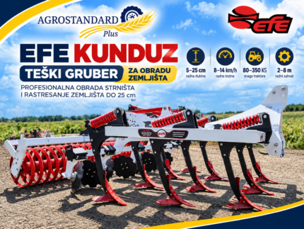EFE KUNDUZ teški gruber sa opružnim radnim organima, nivelacionim tanjirima i završnim valjkom