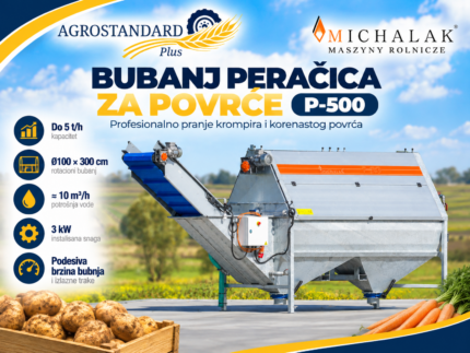 Michalak P-500 bubanj peračica za krompir i korenasto povrće sa perforiranim rotacionim bubnjem
